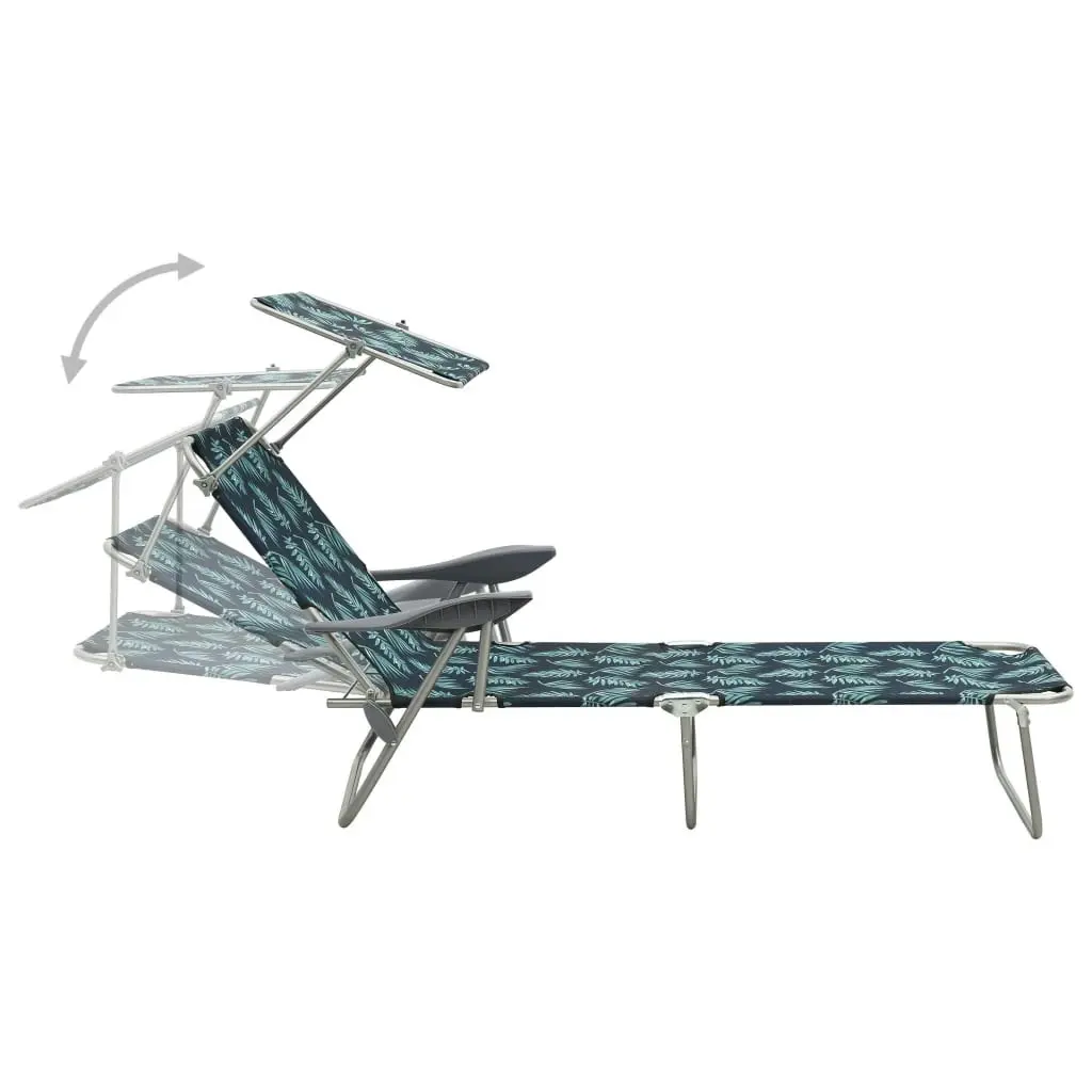 Sun Lounger with Canopy Steel Leaf Print 310338