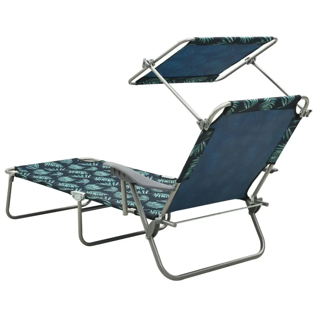 Sun Lounger with Canopy Steel Leaf Print 310338