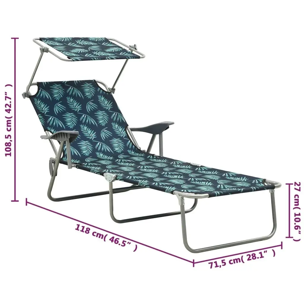 Sun Lounger with Canopy Steel Leaf Print 310338