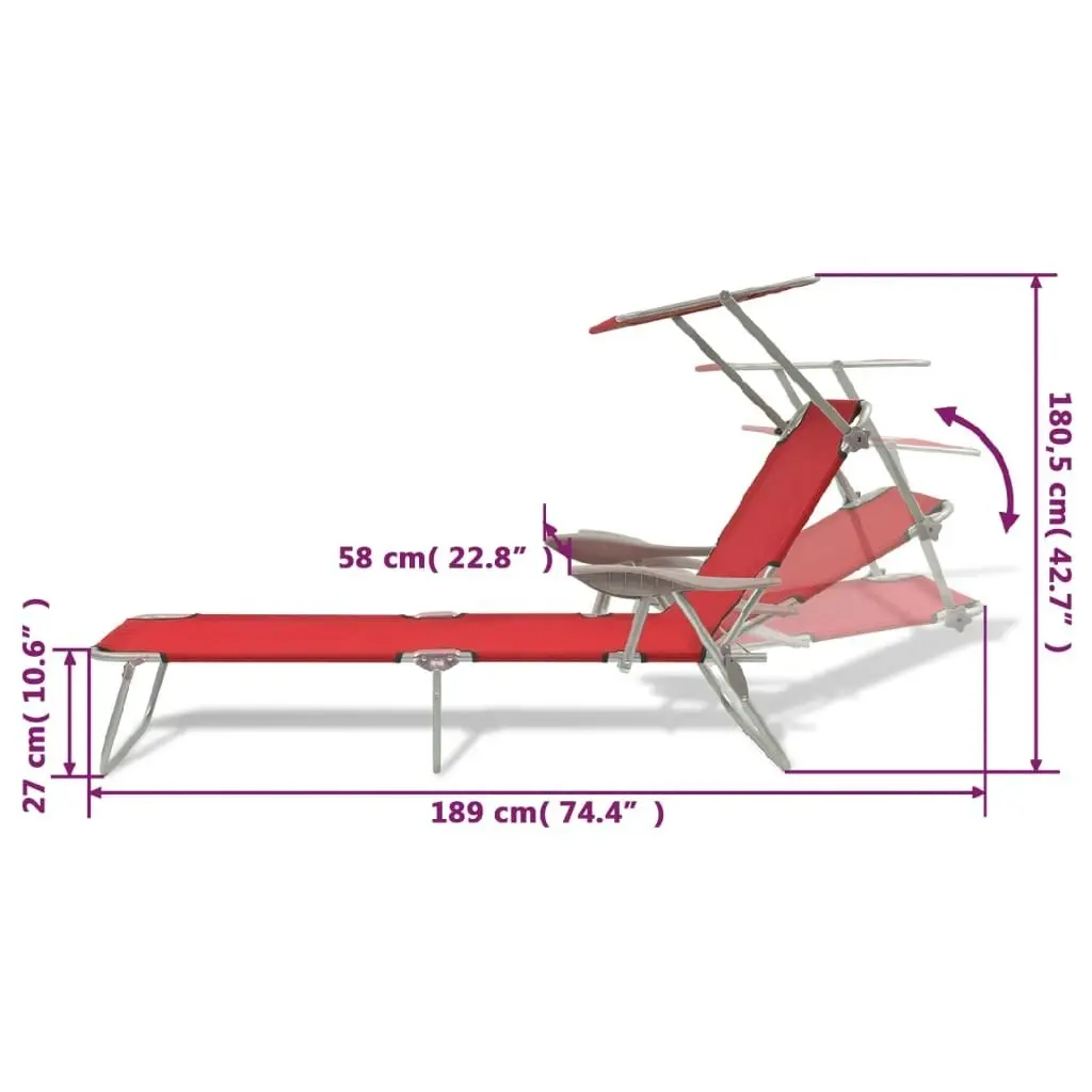 Sun Lounger with Canopy Steel Red 42933