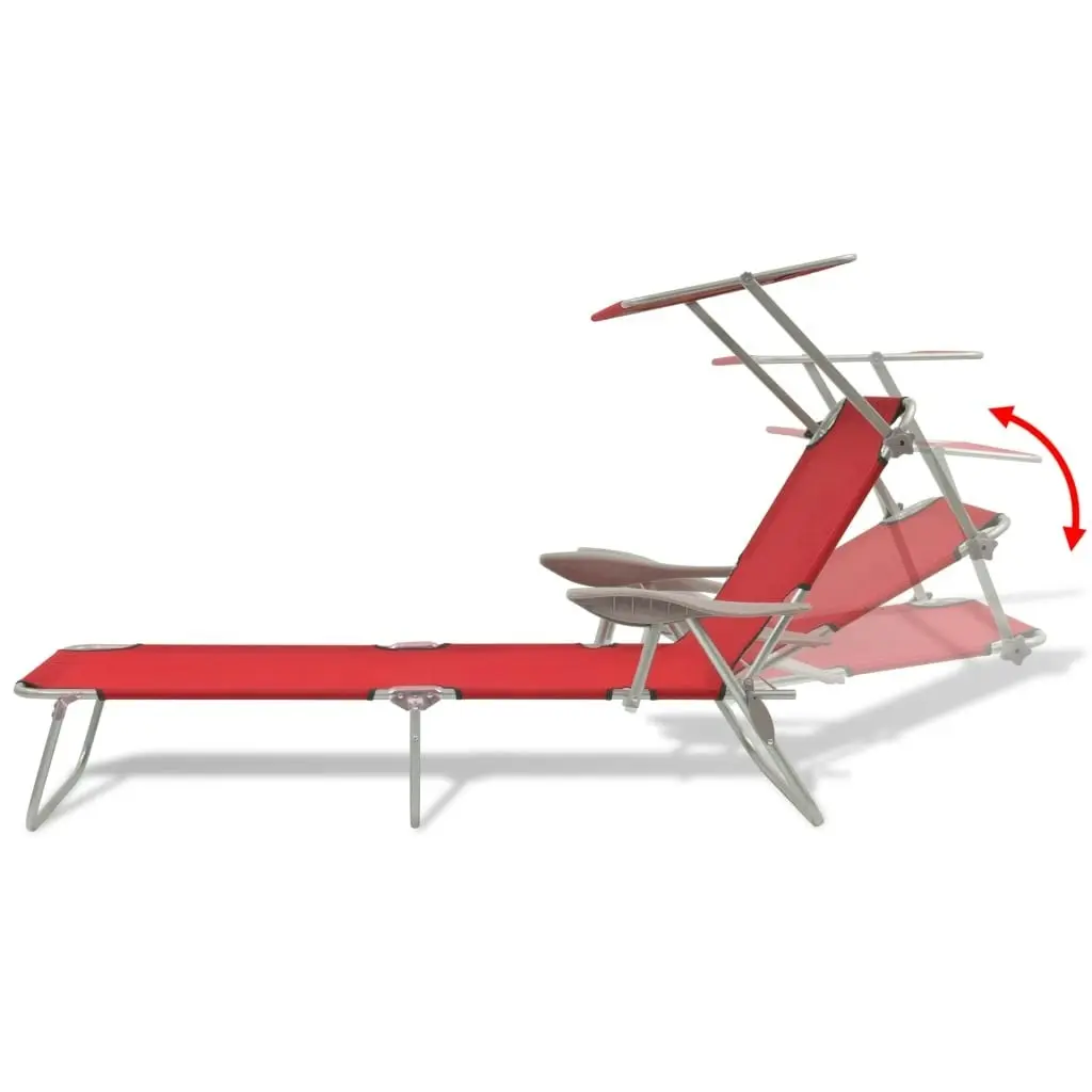 Sun Lounger with Canopy Steel Red 42933