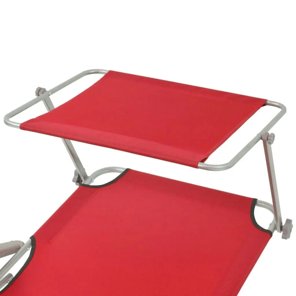 Sun Lounger with Canopy Steel Red 42933