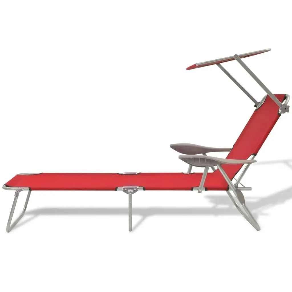 Sun Lounger with Canopy Steel Red 42933