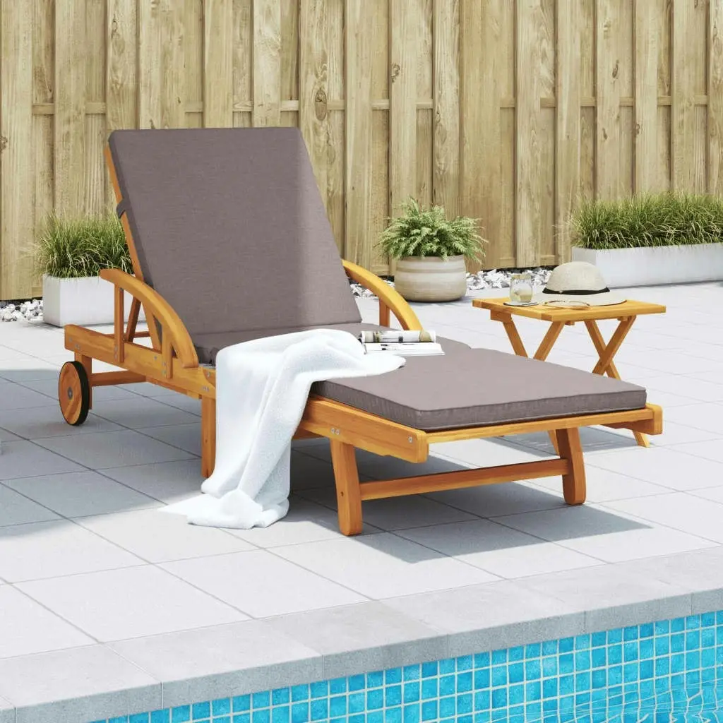 Sun Lounger with Cushion and Table Solid Wood Acacia 3206363