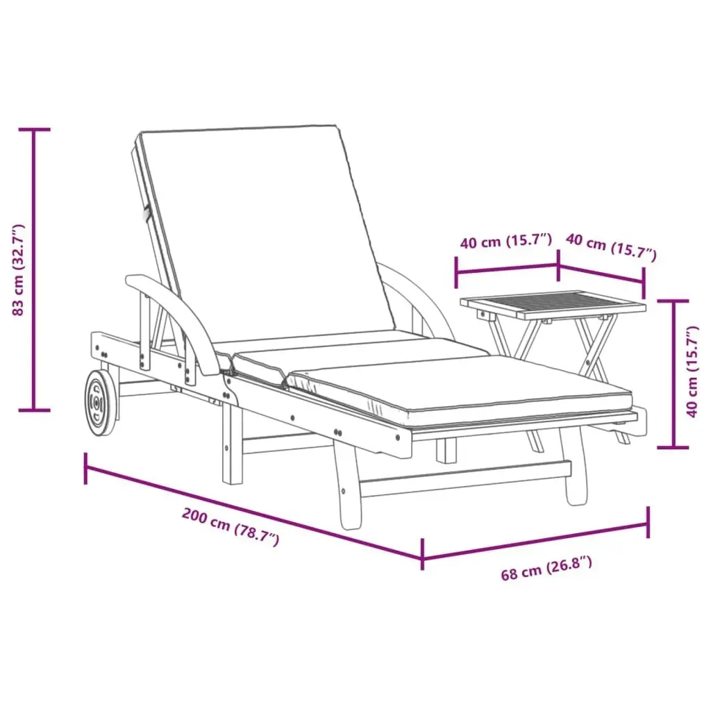 Sun Lounger with Cushion and Table Solid Wood Acacia 3206363