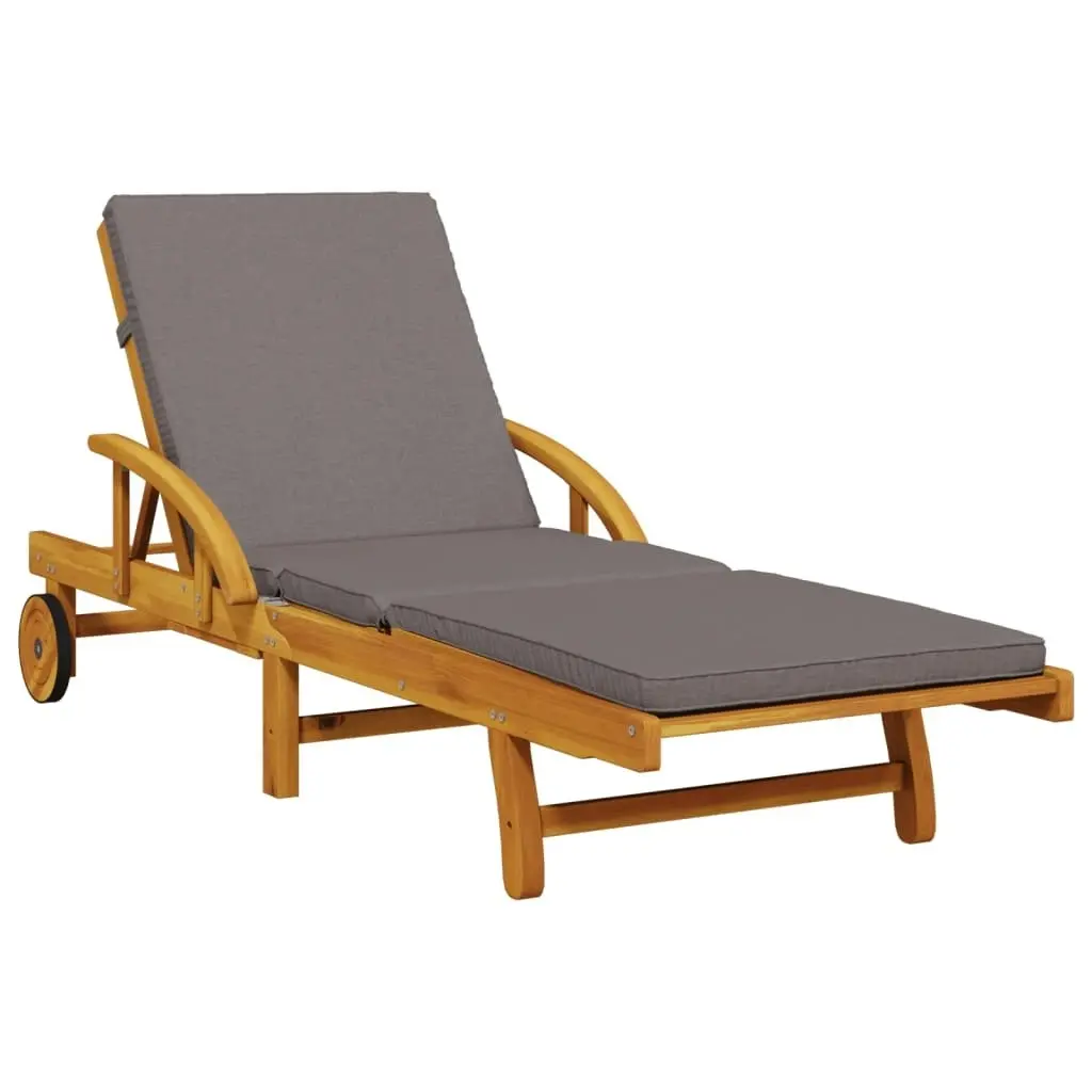 Sun Lounger with Cushion and Table Solid Wood Acacia 3206363