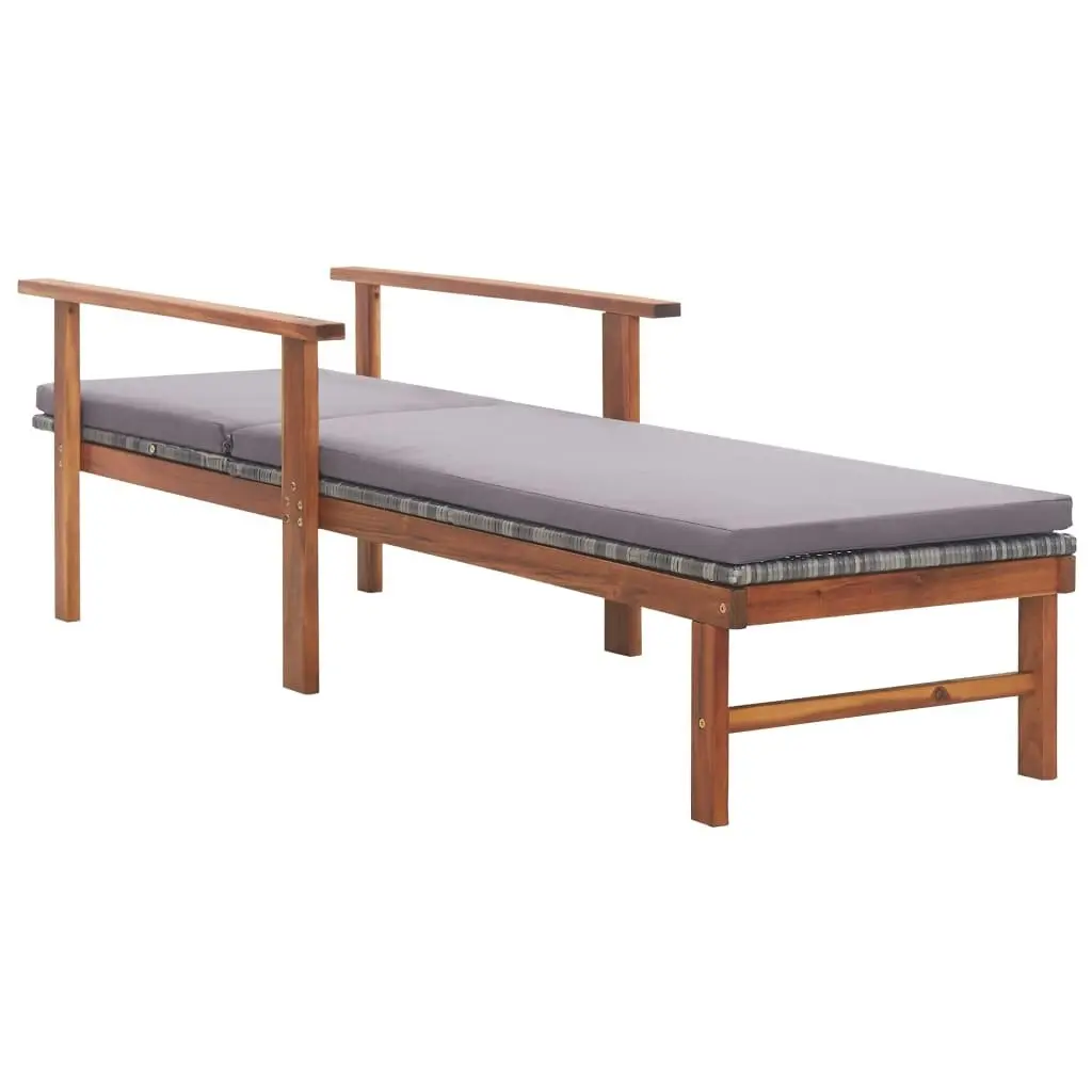 Sun Lounger with Cushion Poly Rattan and Solid Acacia Wood Grey 48705