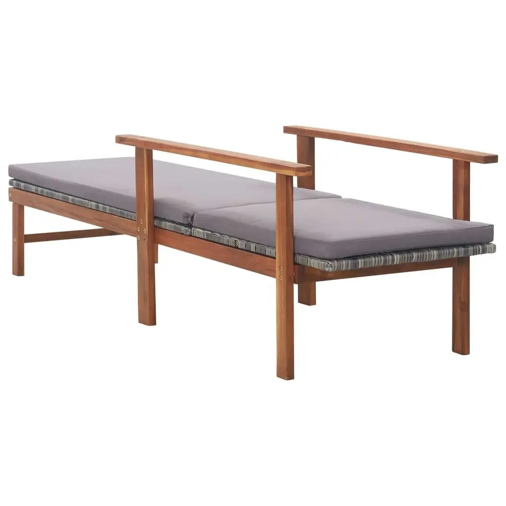 Sun Lounger with Cushion Poly Rattan and Solid Acacia Wood Grey 48705