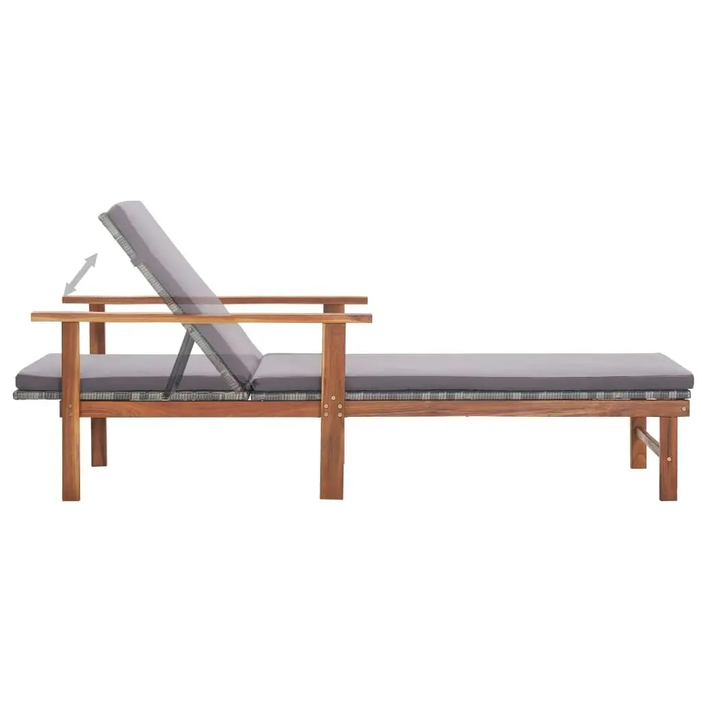 Sun Lounger with Cushion Poly Rattan and Solid Acacia Wood Grey 48705