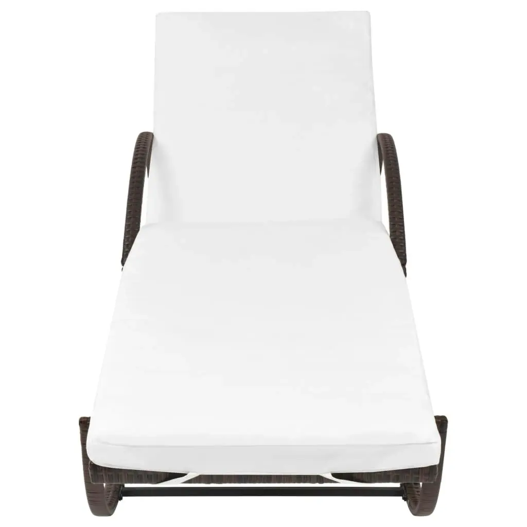 Sun Lounger with Cushion Poly Rattan Brown 42883