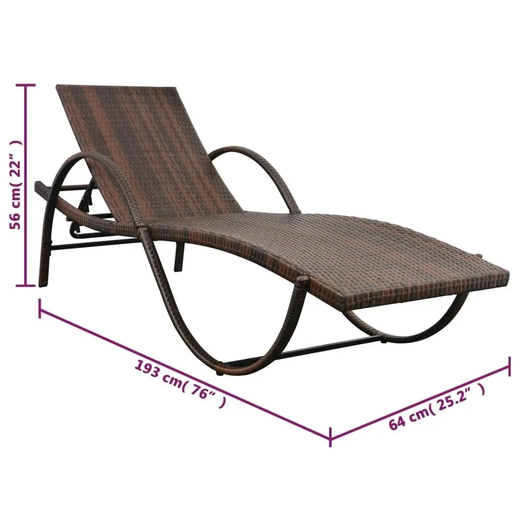 Sun Lounger with Cushion Poly Rattan Brown 42883