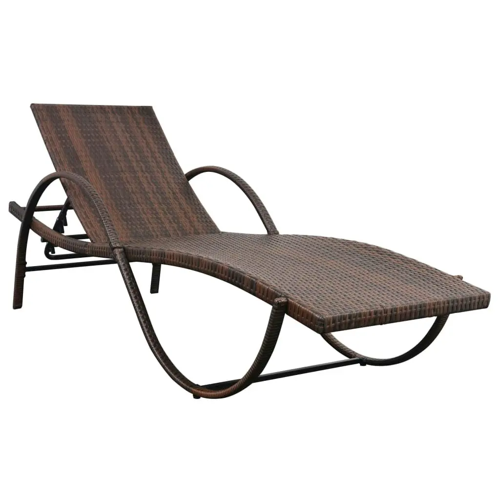 Sun Lounger with Cushion Poly Rattan Brown 42883