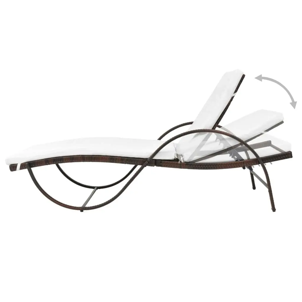 Sun Lounger with Cushion Poly Rattan Brown 42883