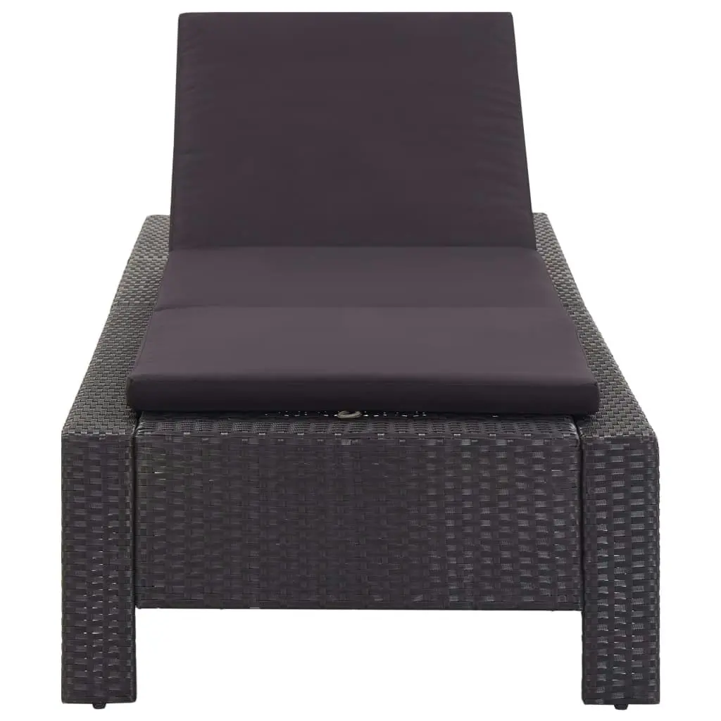 Sunbed with Cushion Black Poly Rattan 46237