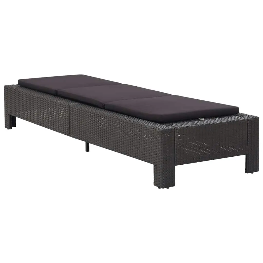 Sunbed with Cushion Black Poly Rattan 46237