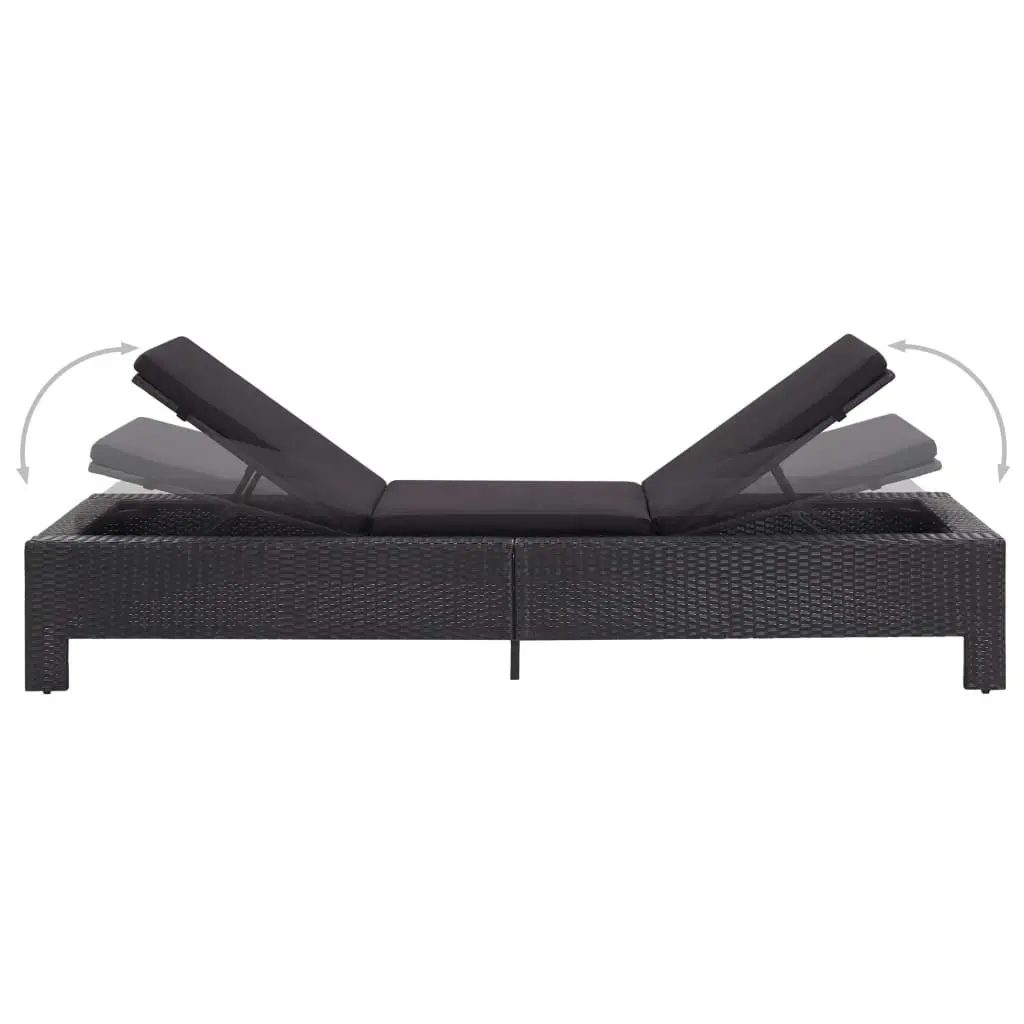 Sunbed with Cushion Black Poly Rattan 46237