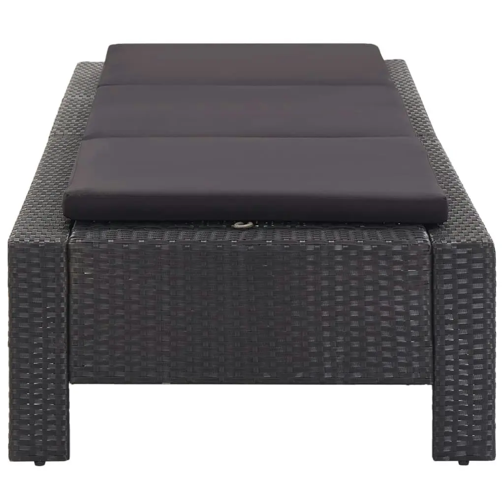 Sunbed with Cushion Black Poly Rattan 46237