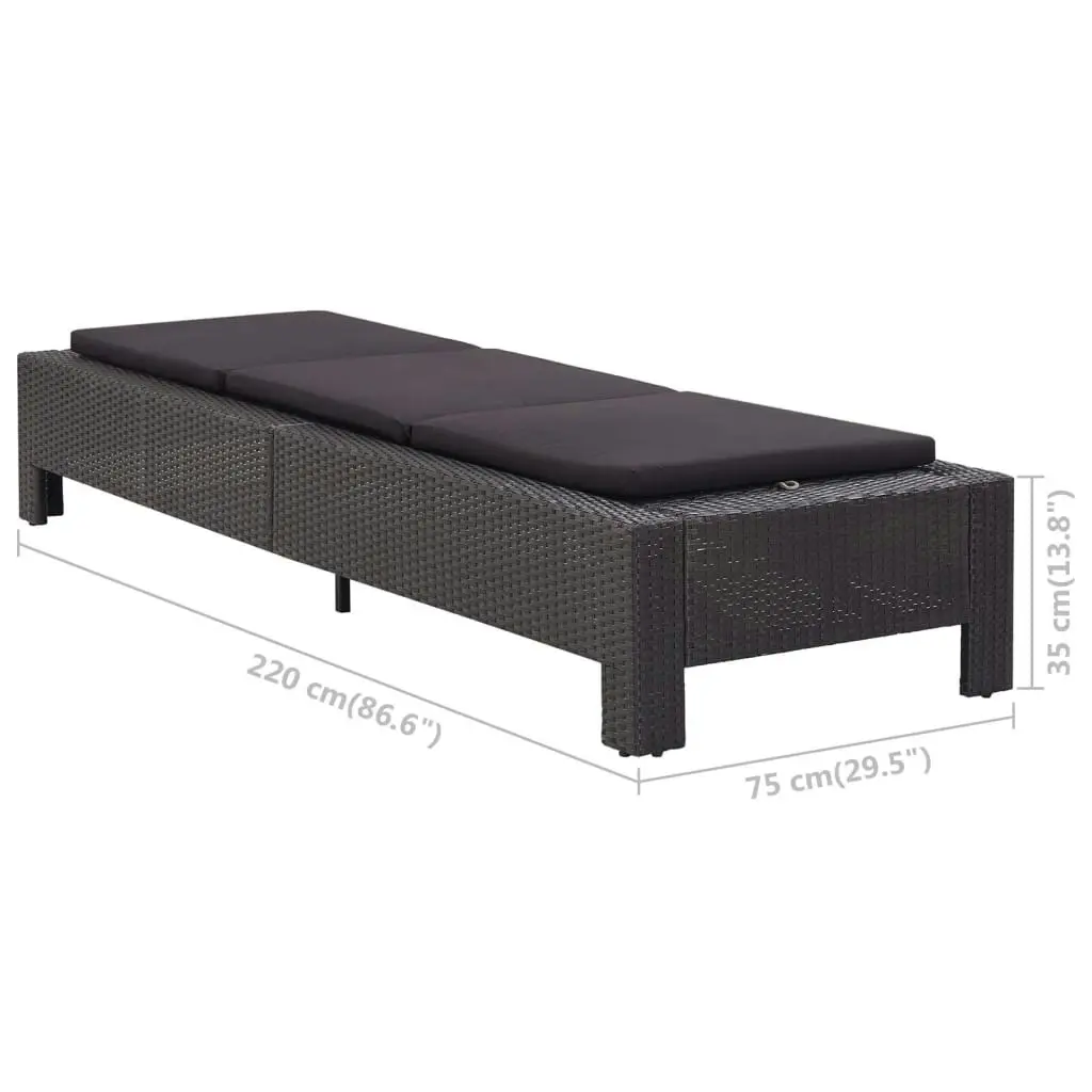 Sunbed with Cushion Black Poly Rattan 46237