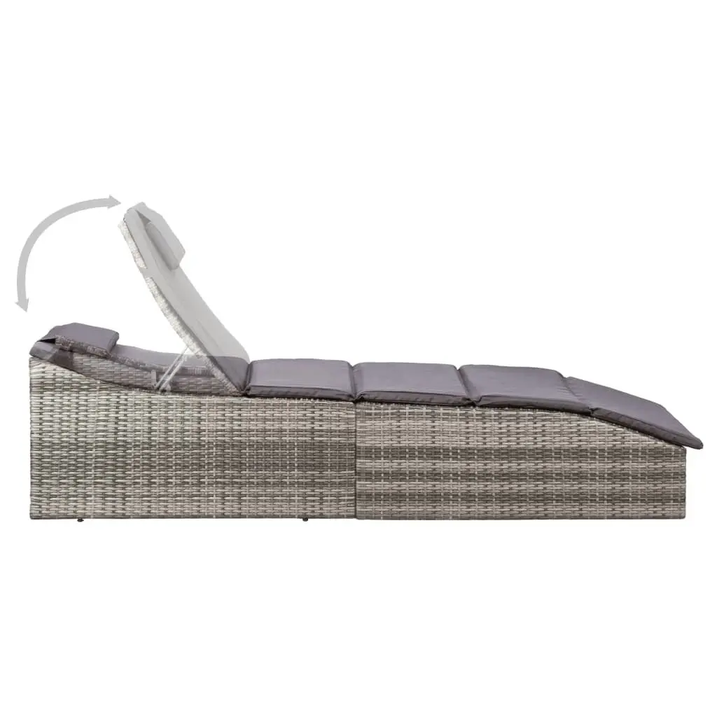 Sunbed with Cushion Poly Rattan Grey 46540