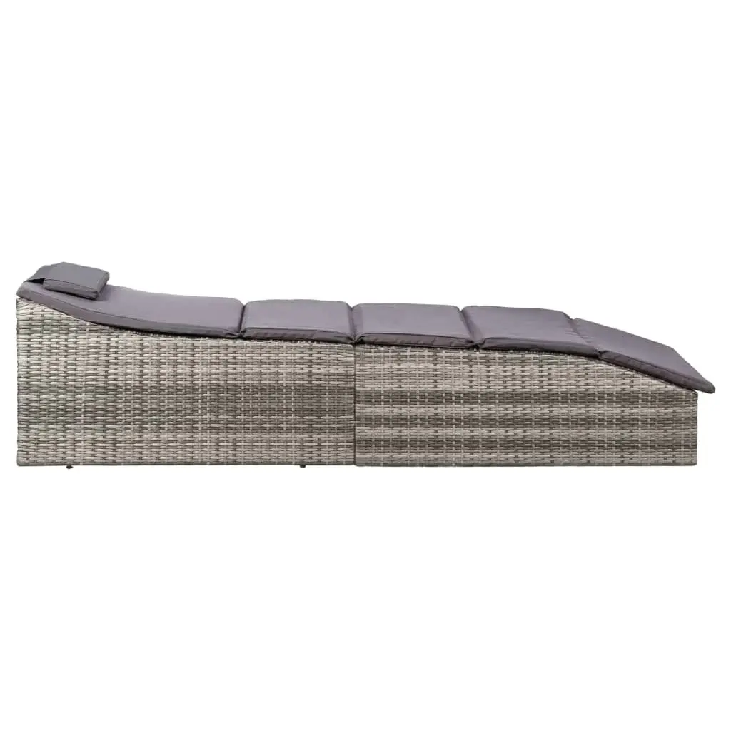 Sunbed with Cushion Poly Rattan Grey 46540