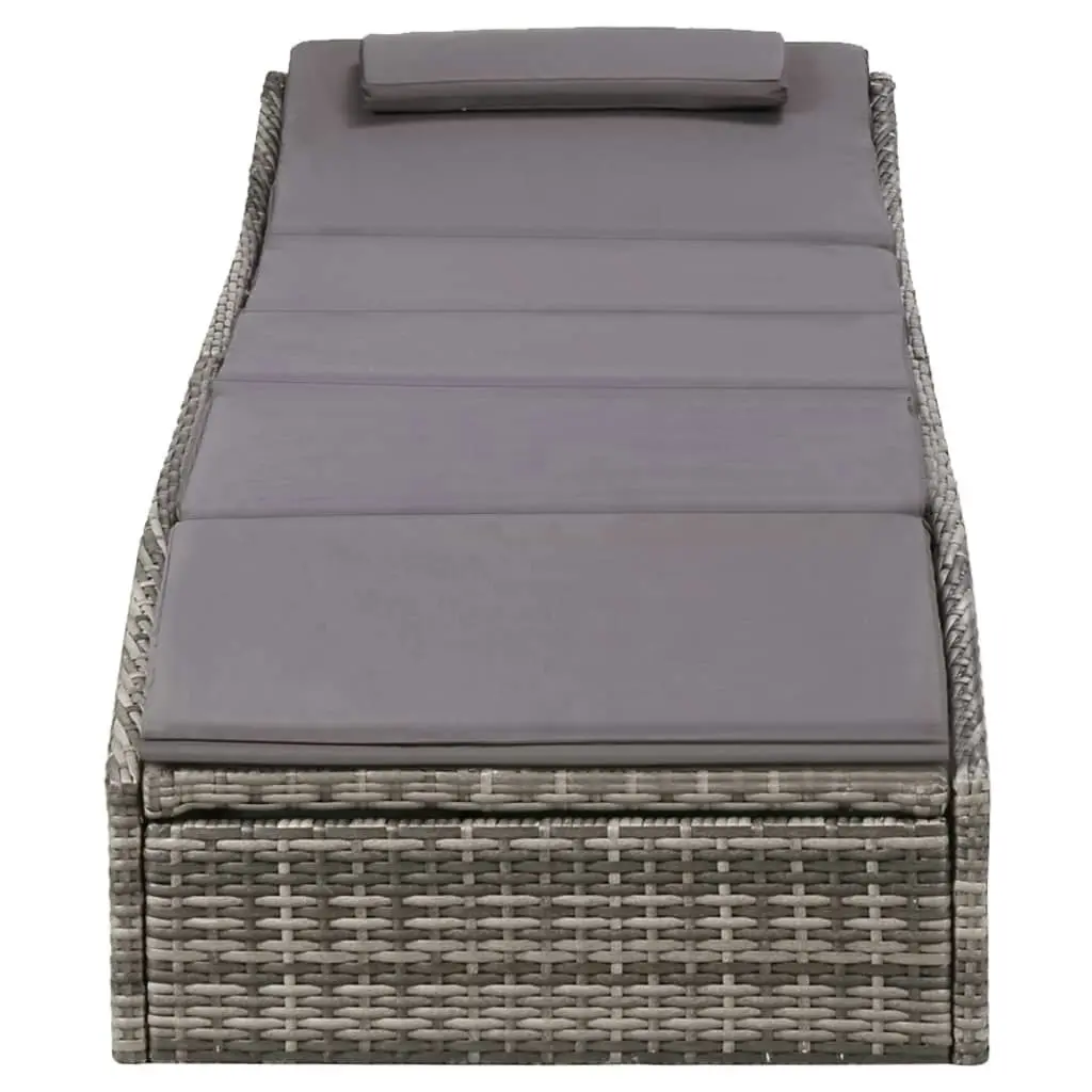 Sunbed with Cushion Poly Rattan Grey 46540