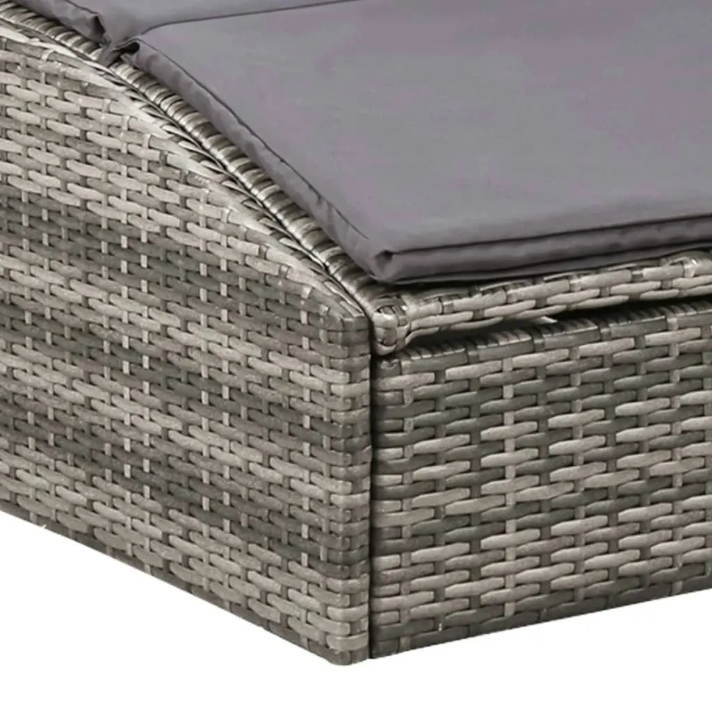 Sunbed with Cushion Poly Rattan Grey 46540