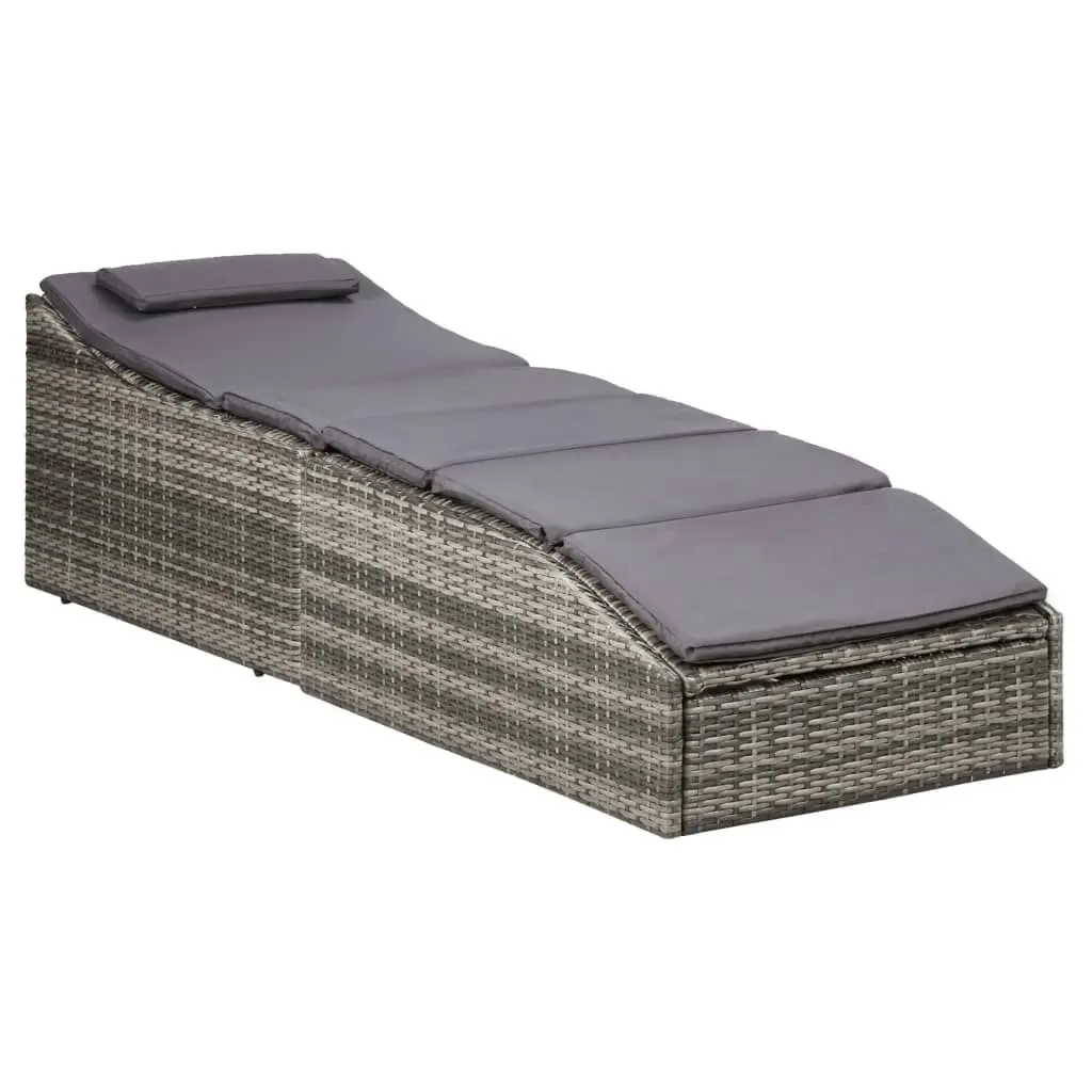 Sunbed with Cushion Poly Rattan Grey 46540