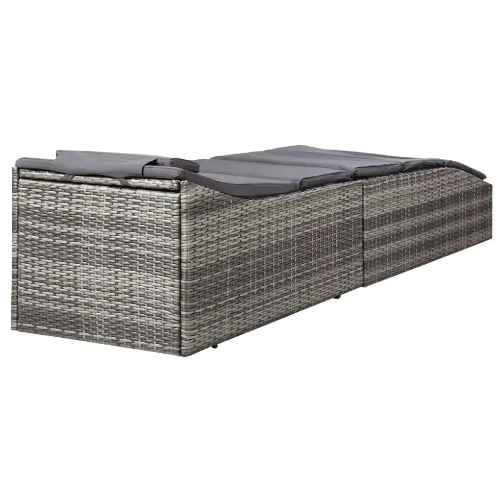 Sunbed with Cushion Poly Rattan Grey 46540