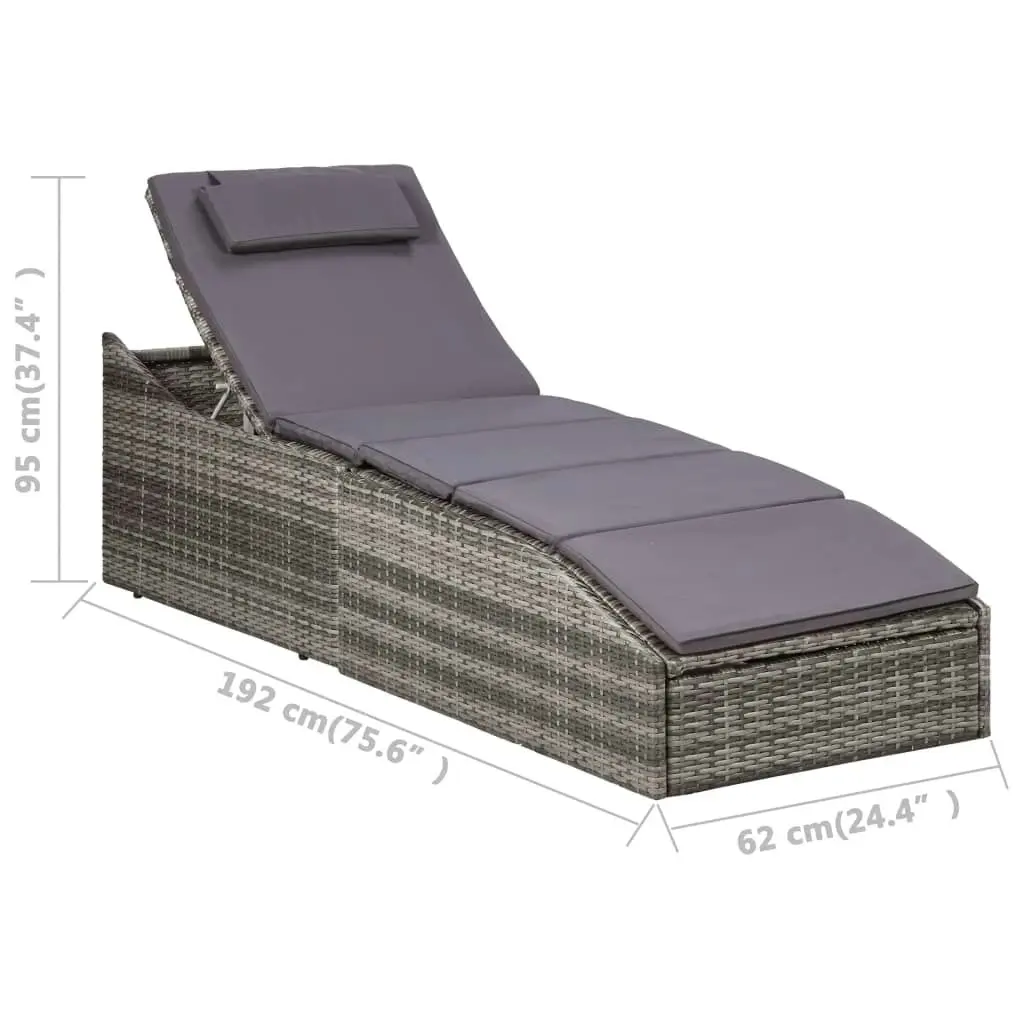 Sunbed with Cushion Poly Rattan Grey 46540