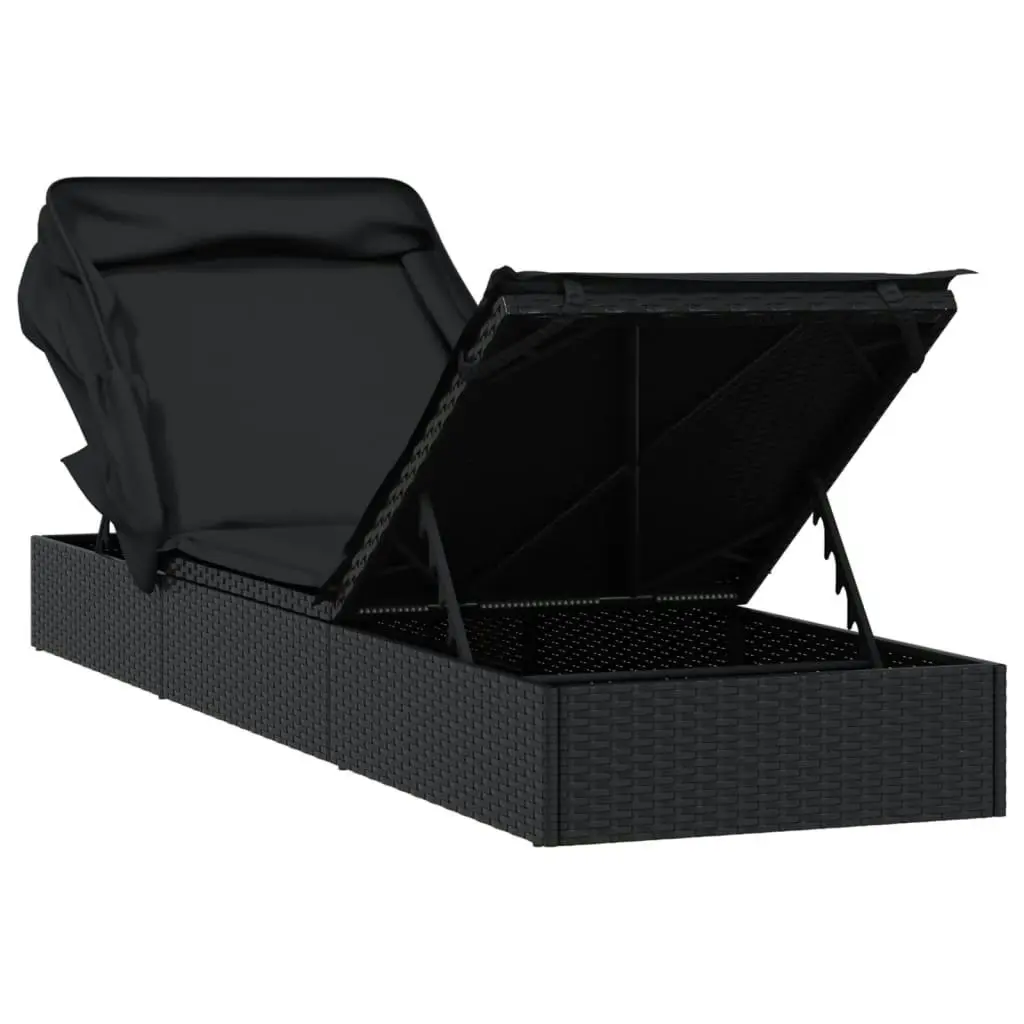 Sunbed with Foldable Roof Black 213x63x97 cm Poly Rattan 319640