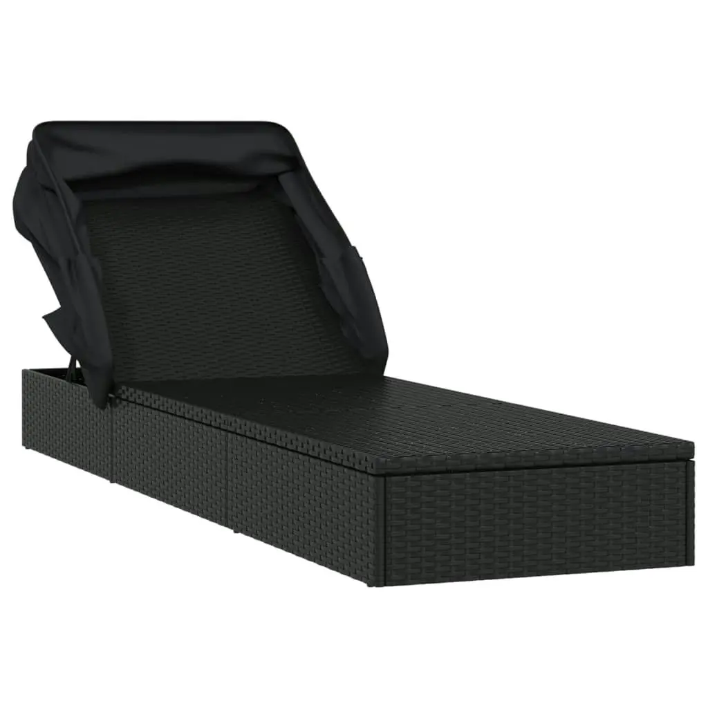 Sunbed with Foldable Roof Black 213x63x97 cm Poly Rattan 319640