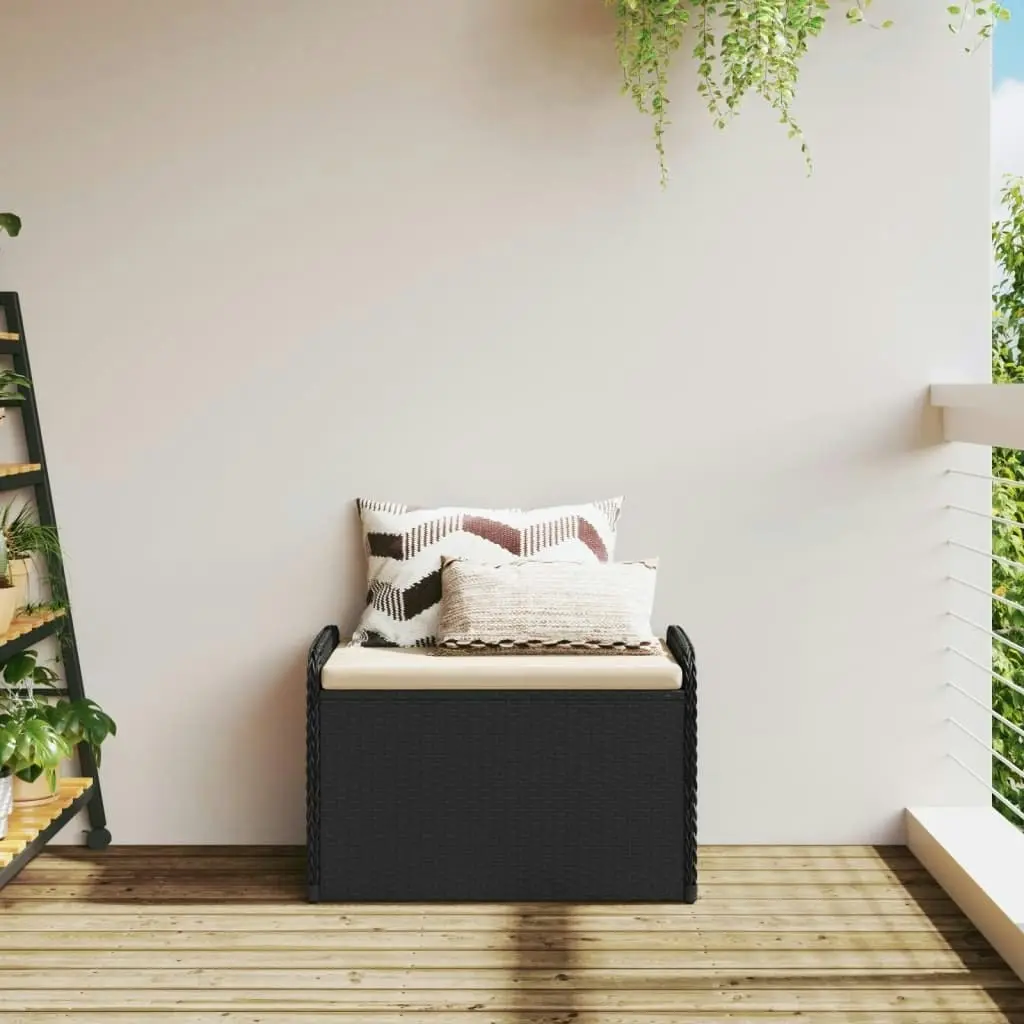 Storage Bench with Cushion Black 80x51x52 cm Poly Rattan 365730