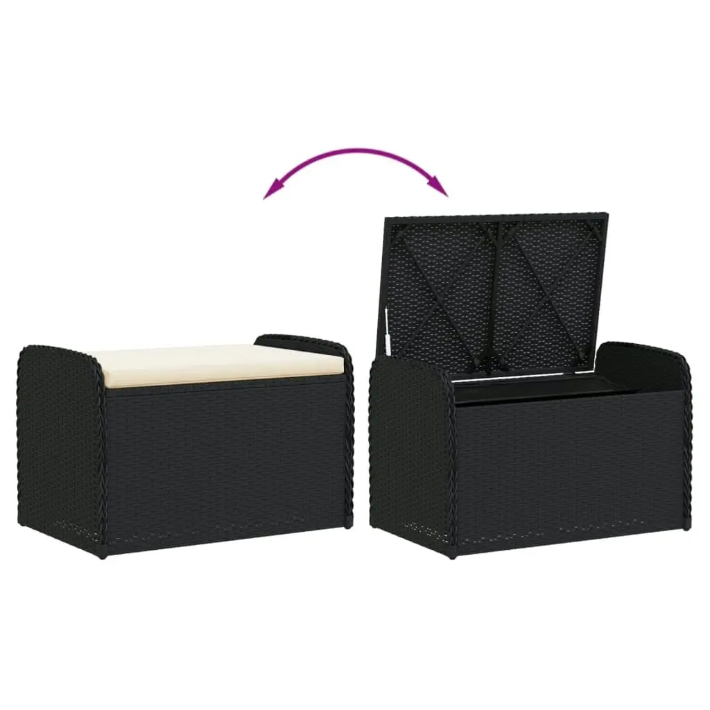 Storage Bench with Cushion Black 80x51x52 cm Poly Rattan 365730