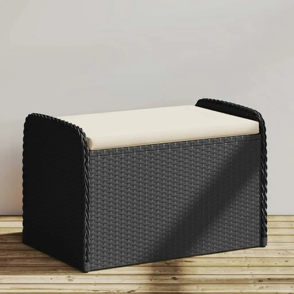 Storage Bench with Cushion Black 80x51x52 cm Poly Rattan 365730