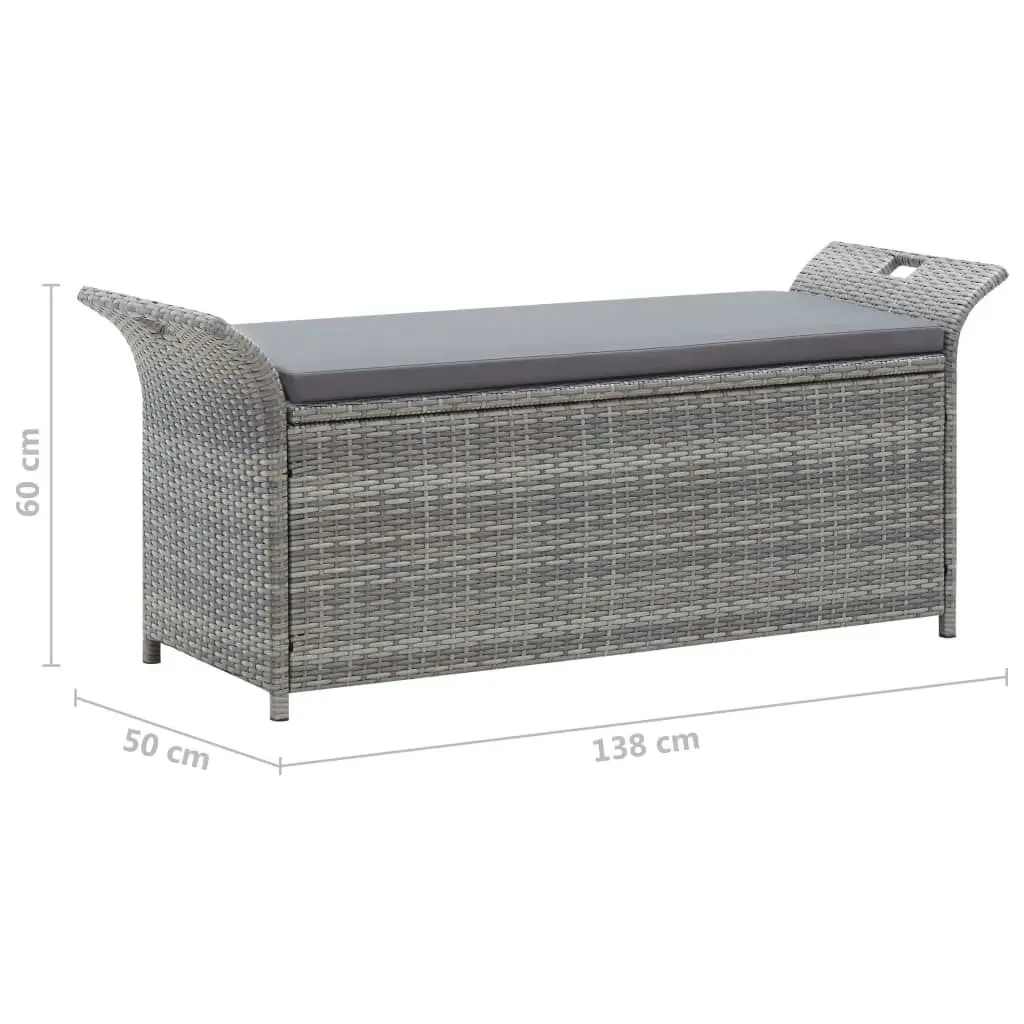 Storage Bench with Cushion Grey 138 cm Poly Rattan 45809