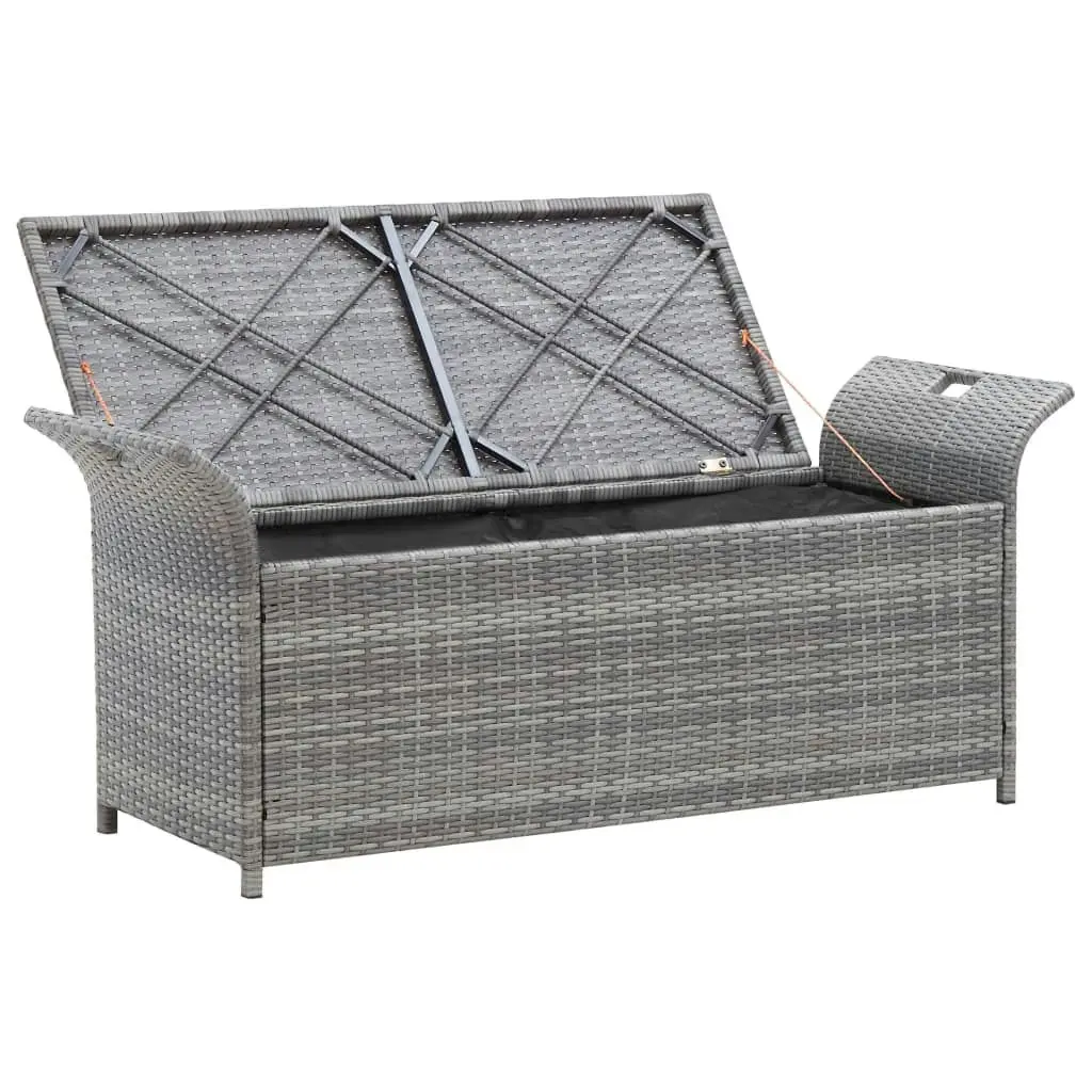 Storage Bench with Cushion Grey 138 cm Poly Rattan 45809