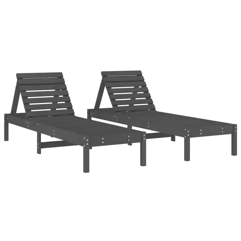 Sun Loungers 2 pcs with Table Grey Solid Wood Pine 3157681