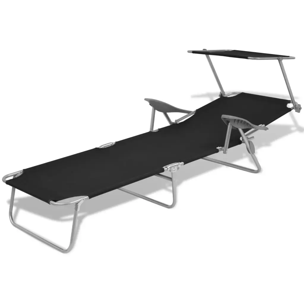 Sun Lounger with Canopy Steel Black 42932