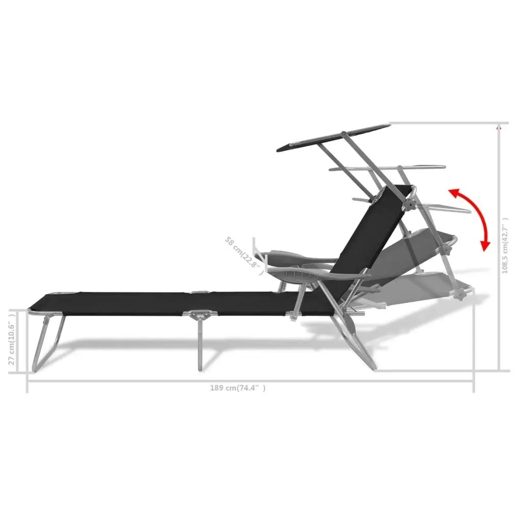 Sun Lounger with Canopy Steel Black 42932