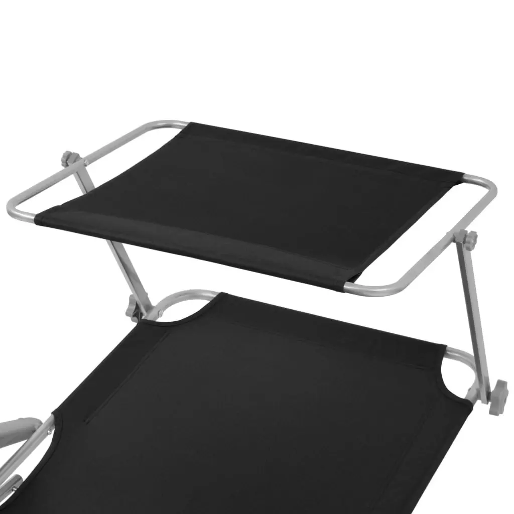 Sun Lounger with Canopy Steel Black 42932