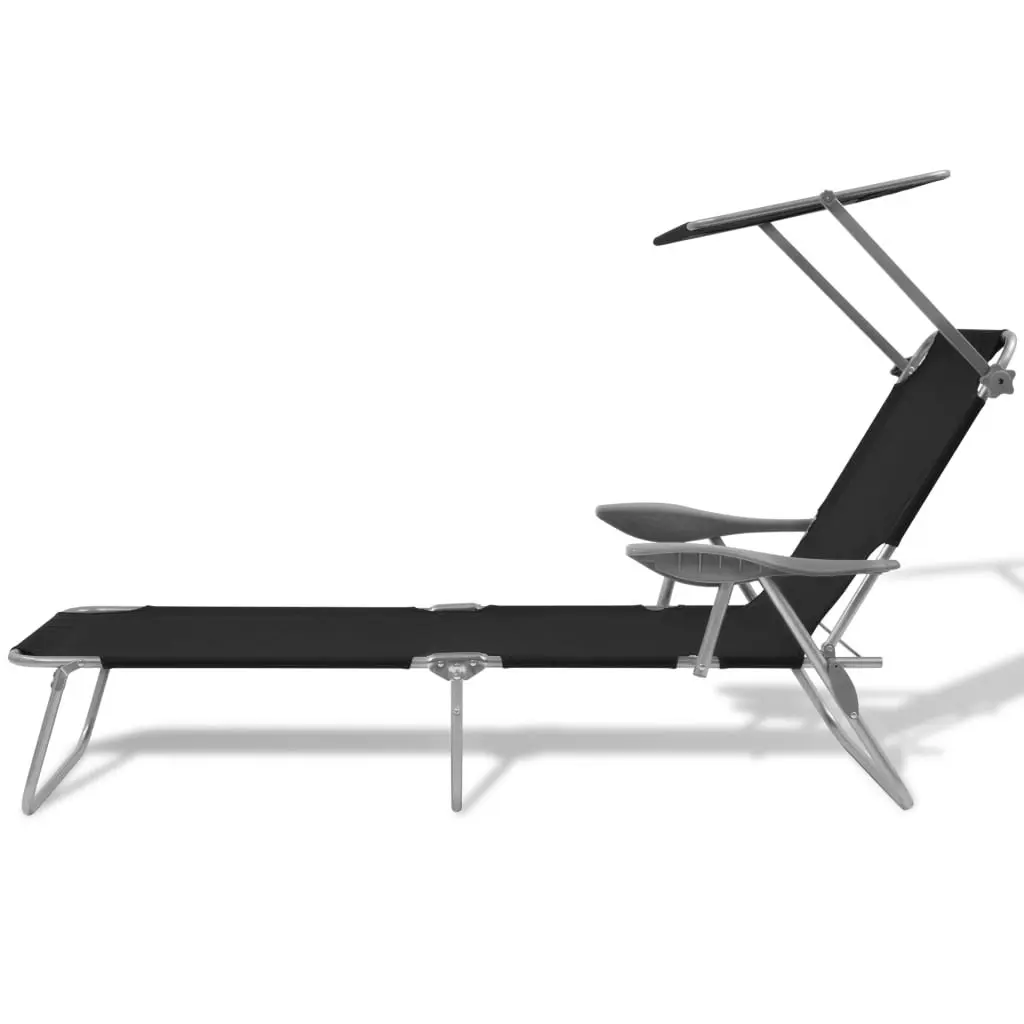 Sun Lounger with Canopy Steel Black 42932