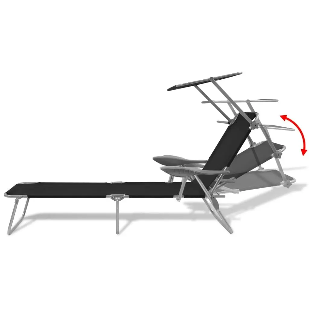 Sun Lounger with Canopy Steel Black 42932