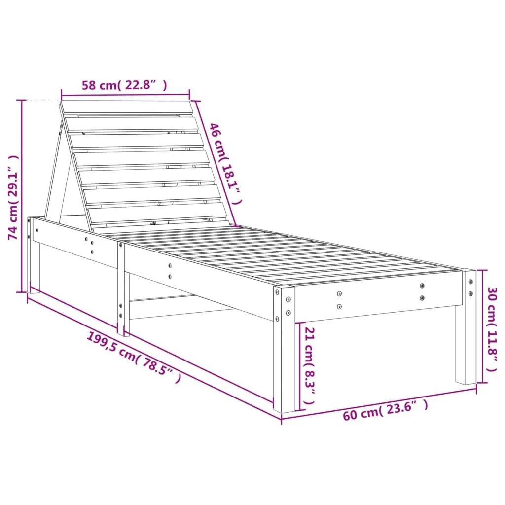 Sun Loungers 2 pcs 199.5x60x74 cm Solid Wood Pine 825066