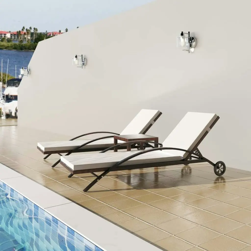 Sun Loungers with Table Poly Rattan Brown 42490