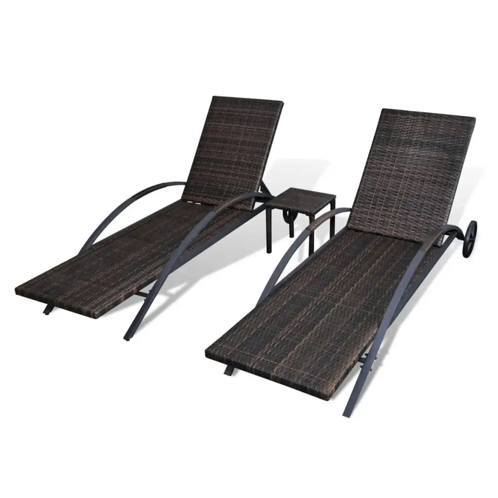 Sun Loungers with Table Poly Rattan Brown 42490