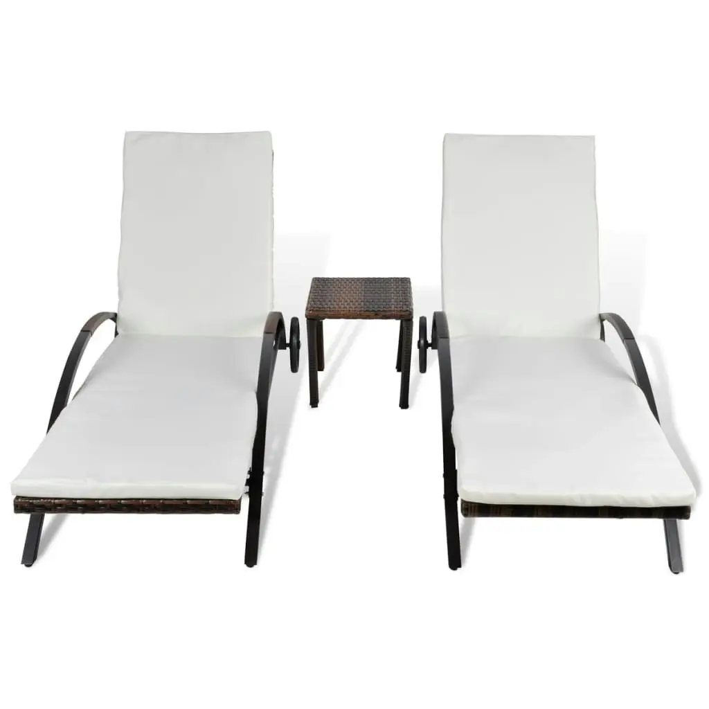 Sun Loungers with Table Poly Rattan Brown 42490