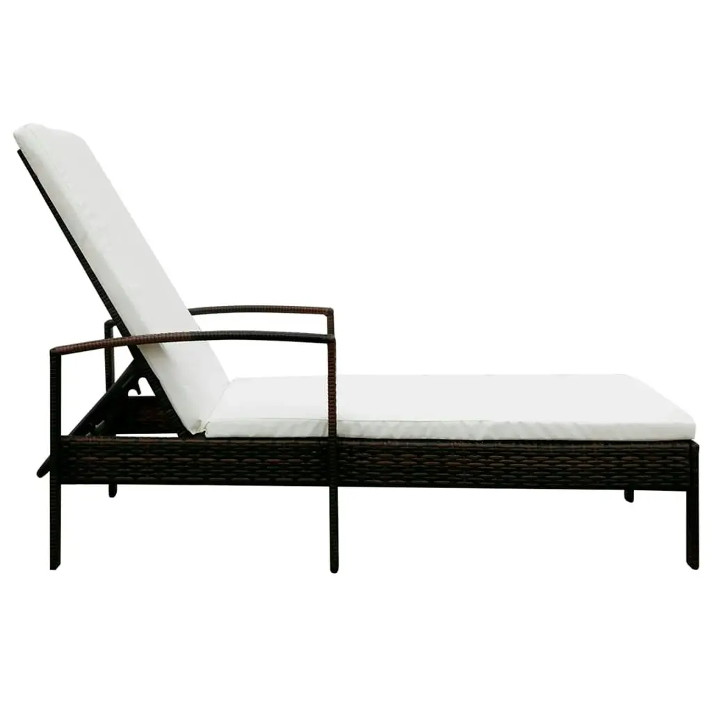 Sun Lounger with Cushion Poly Rattan Brown 42941