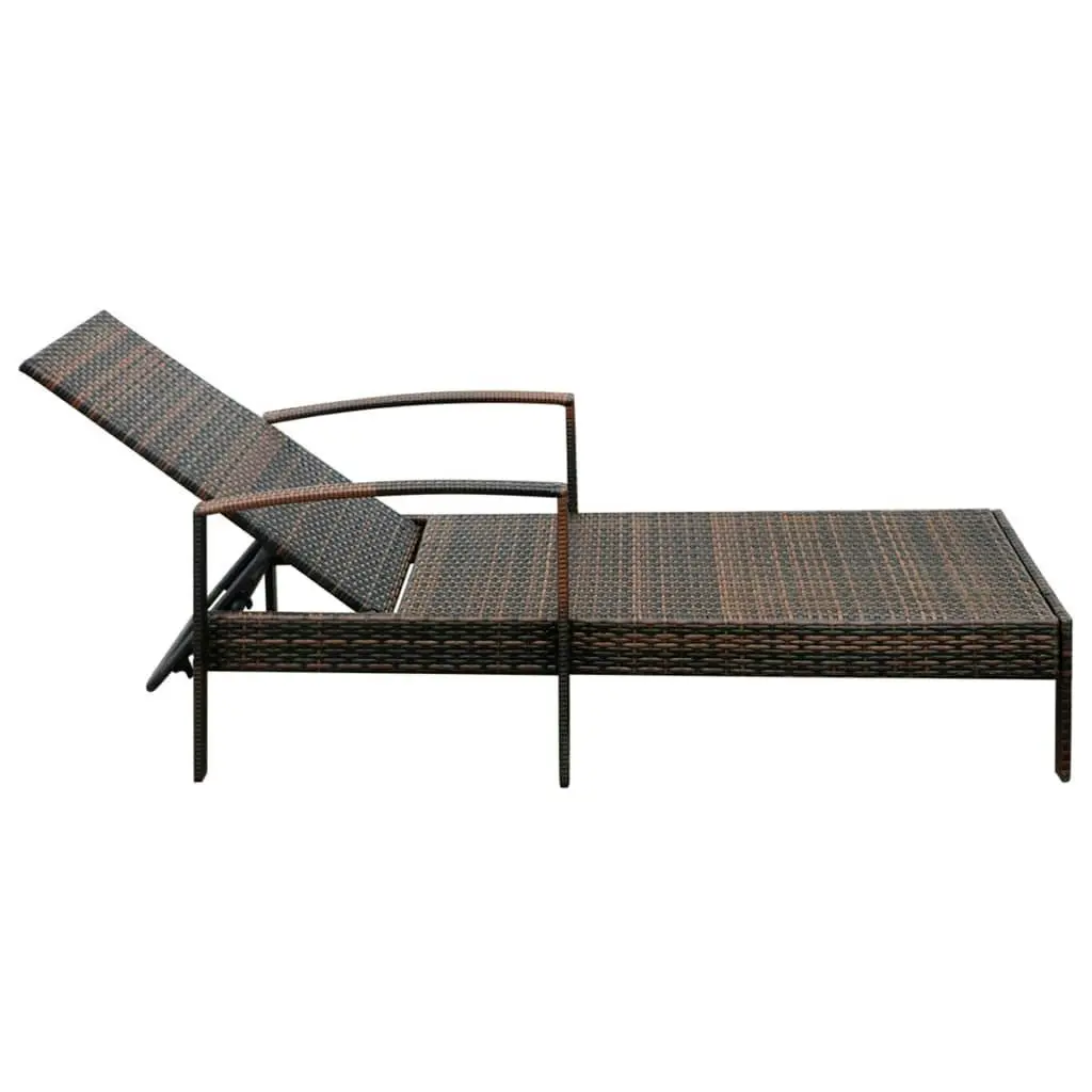 Sun Lounger with Cushion Poly Rattan Brown 42941