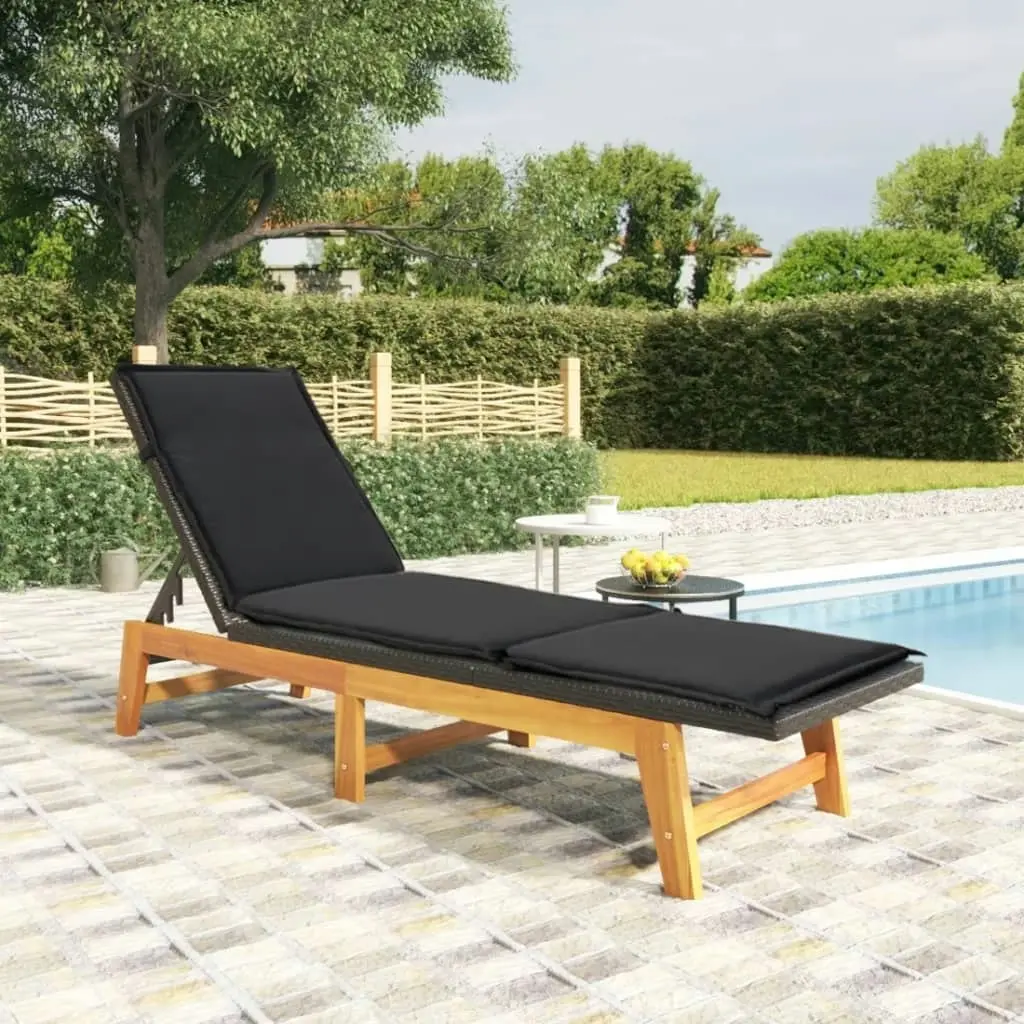 Sun Lounger with Cushion Poly Rattan&Solid Wood Acacia 319723