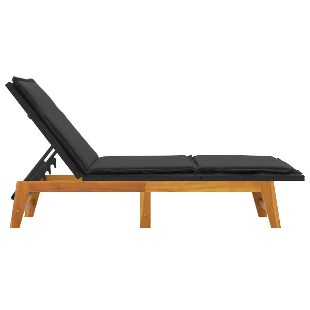 Sun Lounger with Cushion Poly Rattan&Solid Wood Acacia 319723